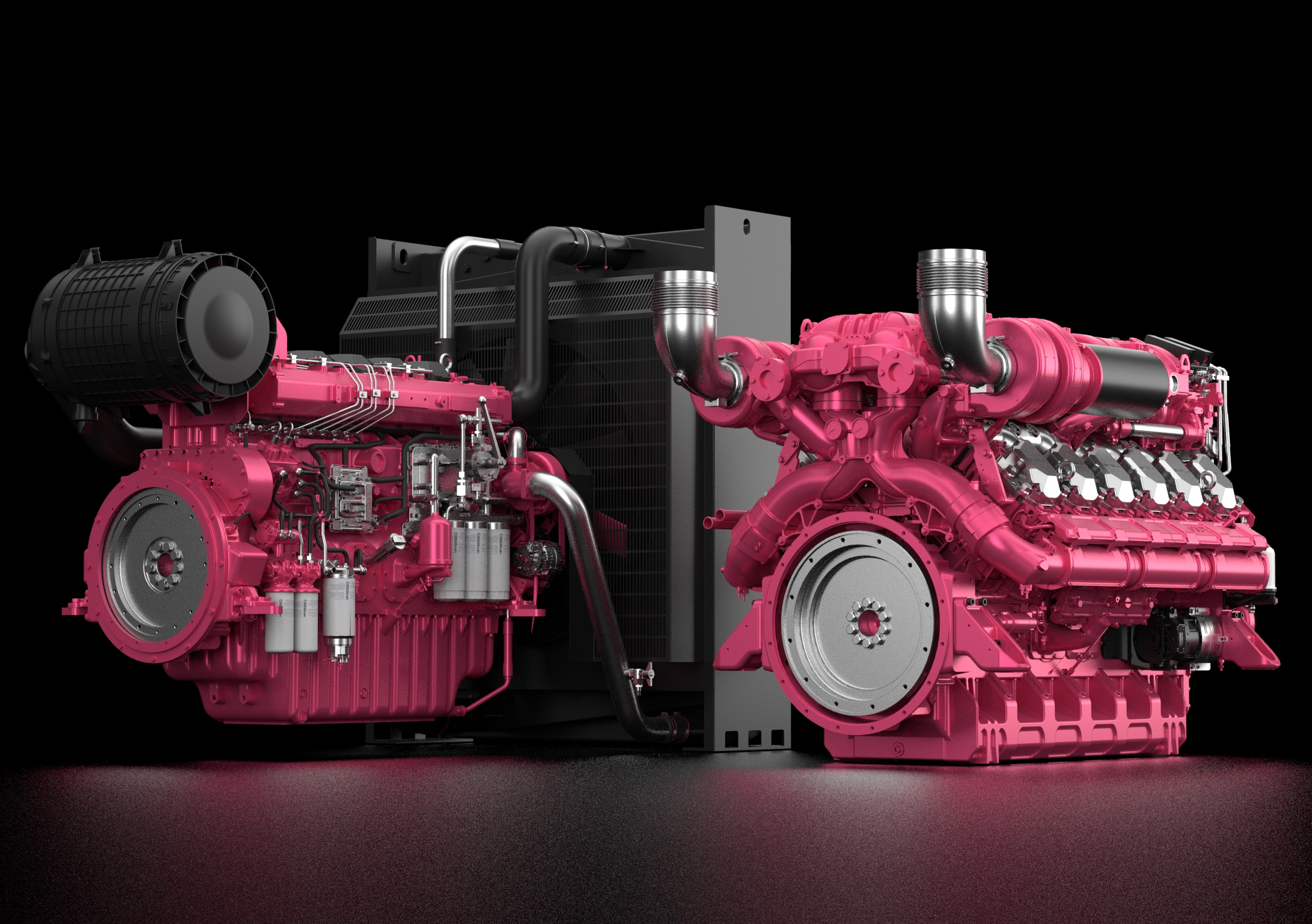 Two Moteurs Baudouin engines in pink.