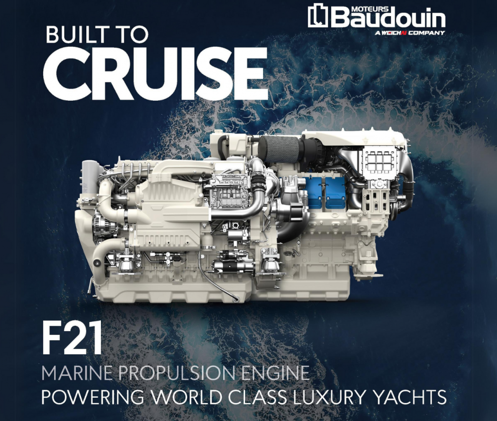 With a compact design and noise reduction technology, Baudouin F21 range is the prefect choice for Yacht engine.